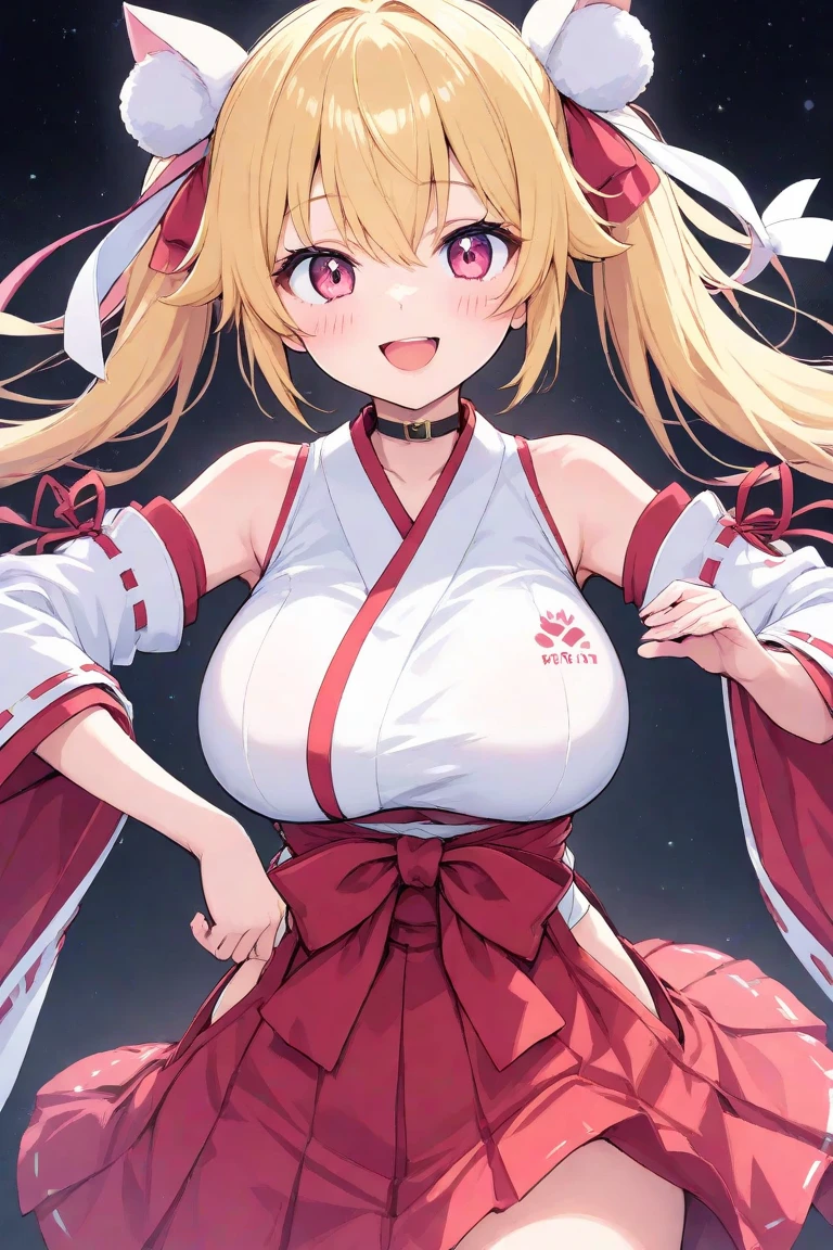 highest quality、Big Breasts、Cleavage、Fox ears、Long blonde、Red Eye、kimono、smile、Tongue out
