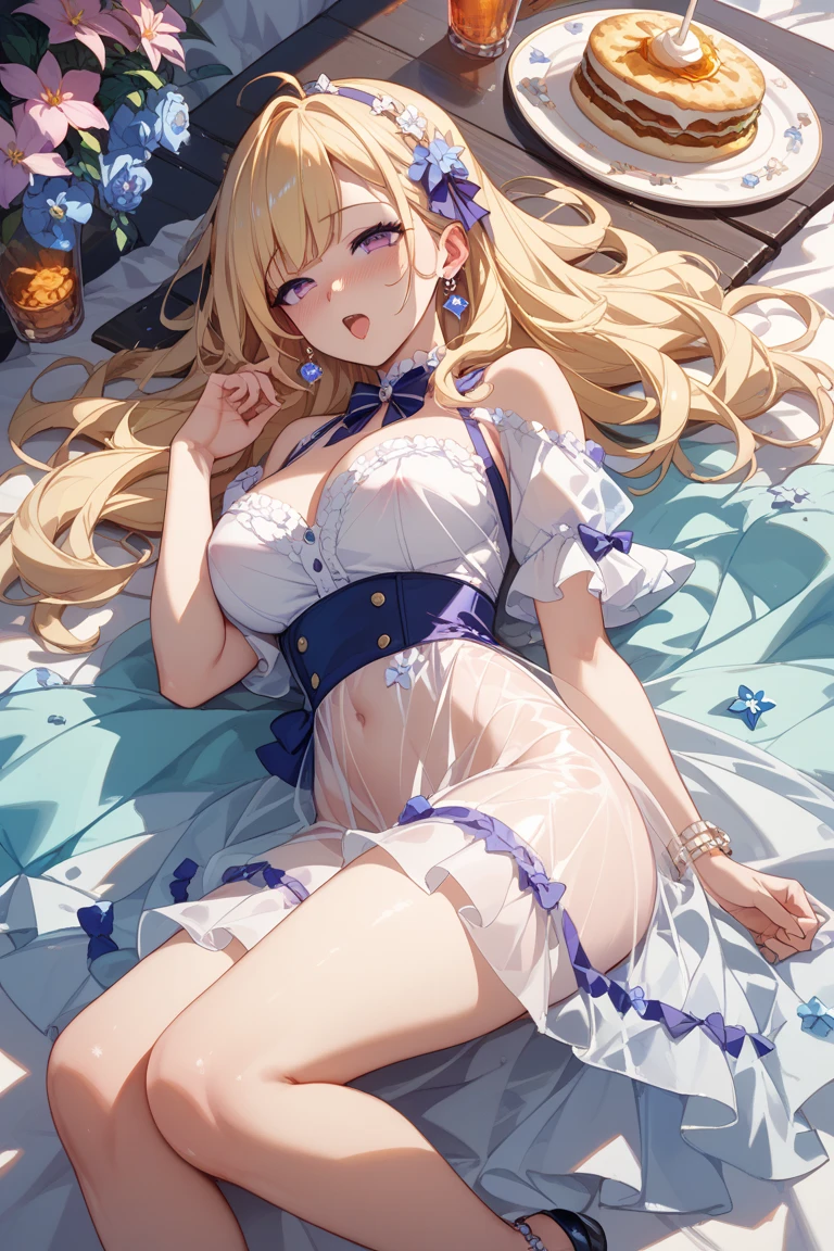 masutepiece、hight resolution、1girl in、Cute anime illustration、in one's underwear only、Floral Lingerie、Glossy look、large full breasts、