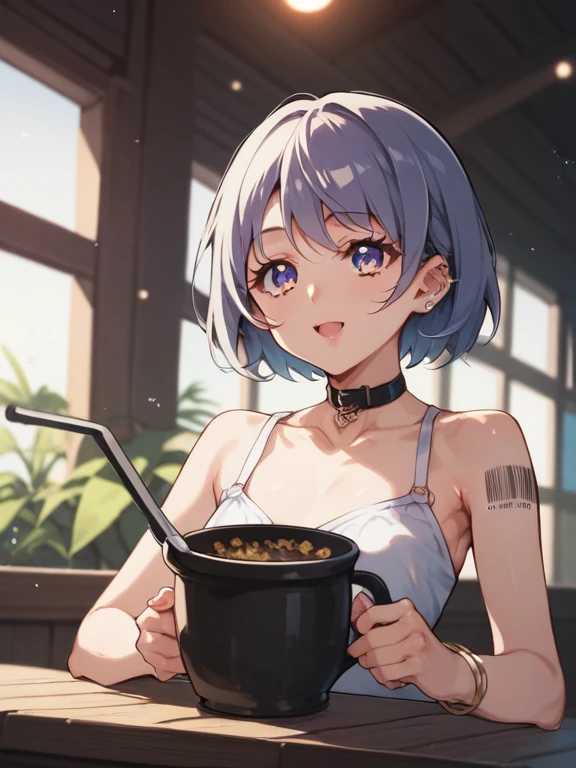 Anime girl sitting in chair with a bowl of food in her hand, menina alquimista, arte da capa da light novel, Arte Oficial, epic light novel art cover, arte oficial, epic light novel cover art, Loli, Isekai, small curvy loli, Cushart Krenz, Cushart, Cushart Krenz arte chave feminina, estilo shadowverse, Moe