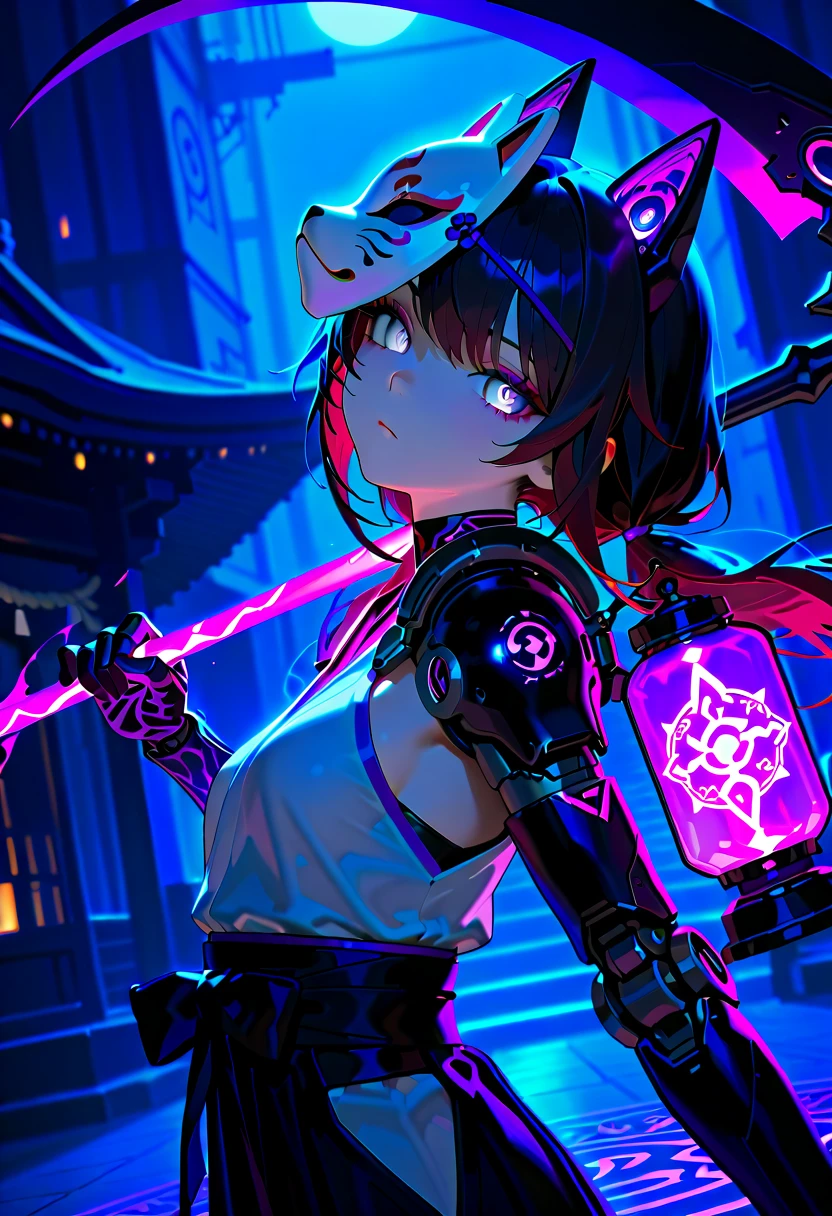 Hong Kong at night　neon　Cyber　Girl in the center（Short　I have long hair　Kung Fu Clothing　Shorts　loose socks　aggressive）（Holding a stuffed panda）