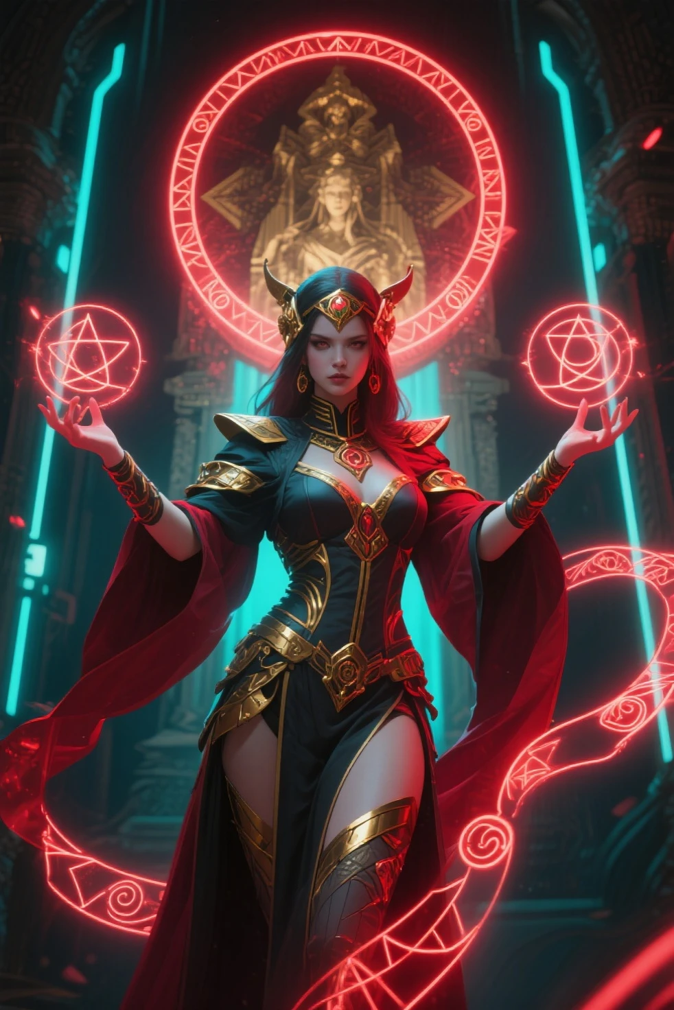 Mago oscuro gils bruja, Create a mesmerizing piece of digital art depicting a mesmerizing woman exuding ethereal beauty under the bewitching glow of a blood moon on Halloween night.