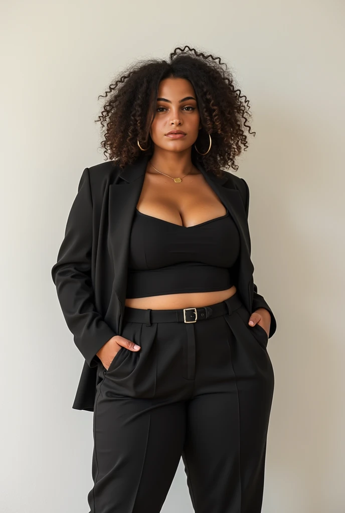 Women Big body over 60 plus American stylish modern Attitude wearing yellow bikini and a sleek, monochromatic outfit with clean lines and minimal embellishments. Think structured blazers and tailored pants.