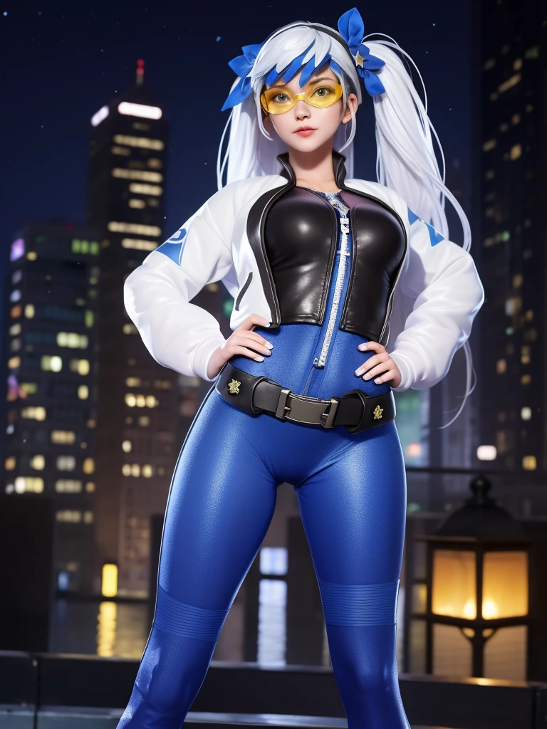 (masterpiece, best quality:1.2), cowboy shot, solo, 1girl, cprebecca, colored skin, white skin, grin, looking at viewer, twintails, artificial eye, colored sclera, red sclera, black jacket, bra, panties, night, city sidewalk <lora:cpedgerunners_rebecca:1.0>