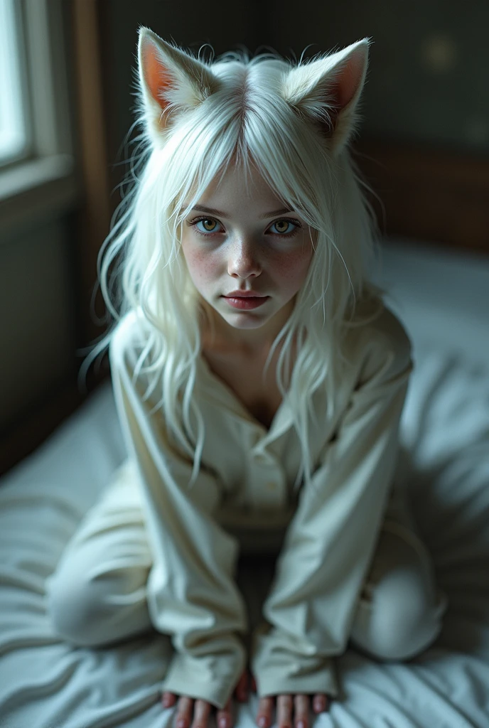 (Best Quality,4k,High resolution,masterpiece:1.2),ultra detailed,white and soft skin, cheered up,  cheered up faces, Girl,lying on a bed,with white hair,large eyes,and the mouth open. The scene takes place in a dimly lit bedroom........................ The Girl is completely naked. Her legs are open, exposing your intimate area. It is represented , showing your pleasure. The focus will be under your body...........a tentacle is penetrating her vaginally..A tentacle is penetrating her orally. ., Capture explicit details.(((cat ears))),(((long white hair))),(((naked))),(((Lying on the bed))),(((NSFW))),(((open legs))),(((play with her pussy))),(((big tits:1.4))),(((cream cake))),(((fingering))),(((extreme ))),(((cream cake))),(((big tits)).,(((the tentacles entering her pussy))).(((tentacles inside the pussy))).(((the tentacles are fucking her))).(((Tentacles in the mouth))).(((her pussy is visible))).(((open legs)).((uncensored)).