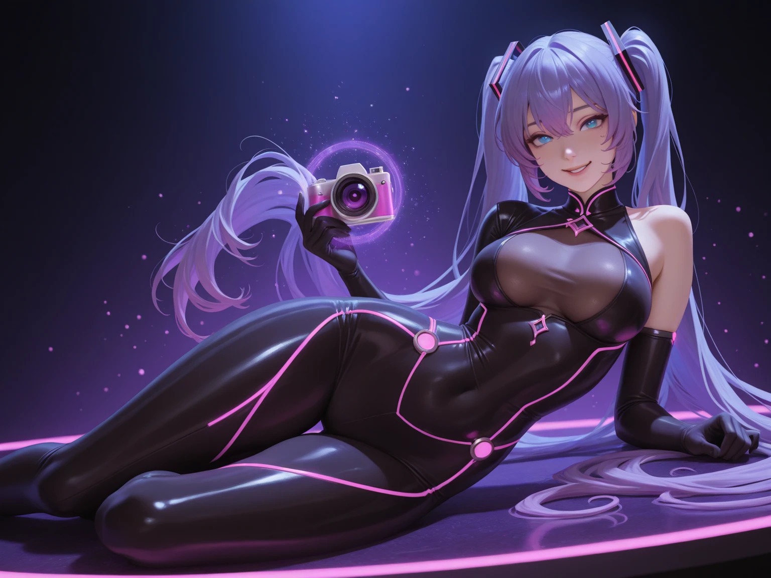 1girl,solo,(beautiful combat bodysuit:1.5),detailed background,rainbow highlights,perfect anatomy,dynamic pose,high detailed face and eyes,heart-shaped pupils,nsfw,cameltoe
