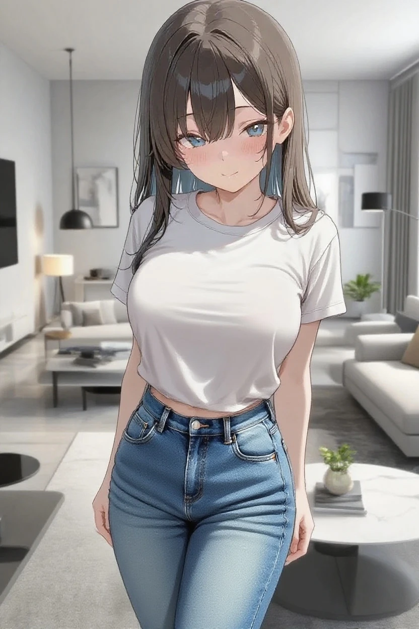 A woman wearing denim hot pants and brown short sleeves，He wears black stockings on his legs，Exposing the abdomen，The figure is good，The head is not exposed，[ 4K realism ]!!, [ 4K realism ]!!!, [ 4K digital art ]!!, Realistic shadow perfect body, realisticlying!!!!!!! art-style, photorealistic anime, by Shitao, Popular topics on cgstation, Casual pose, realistic anime 3D style