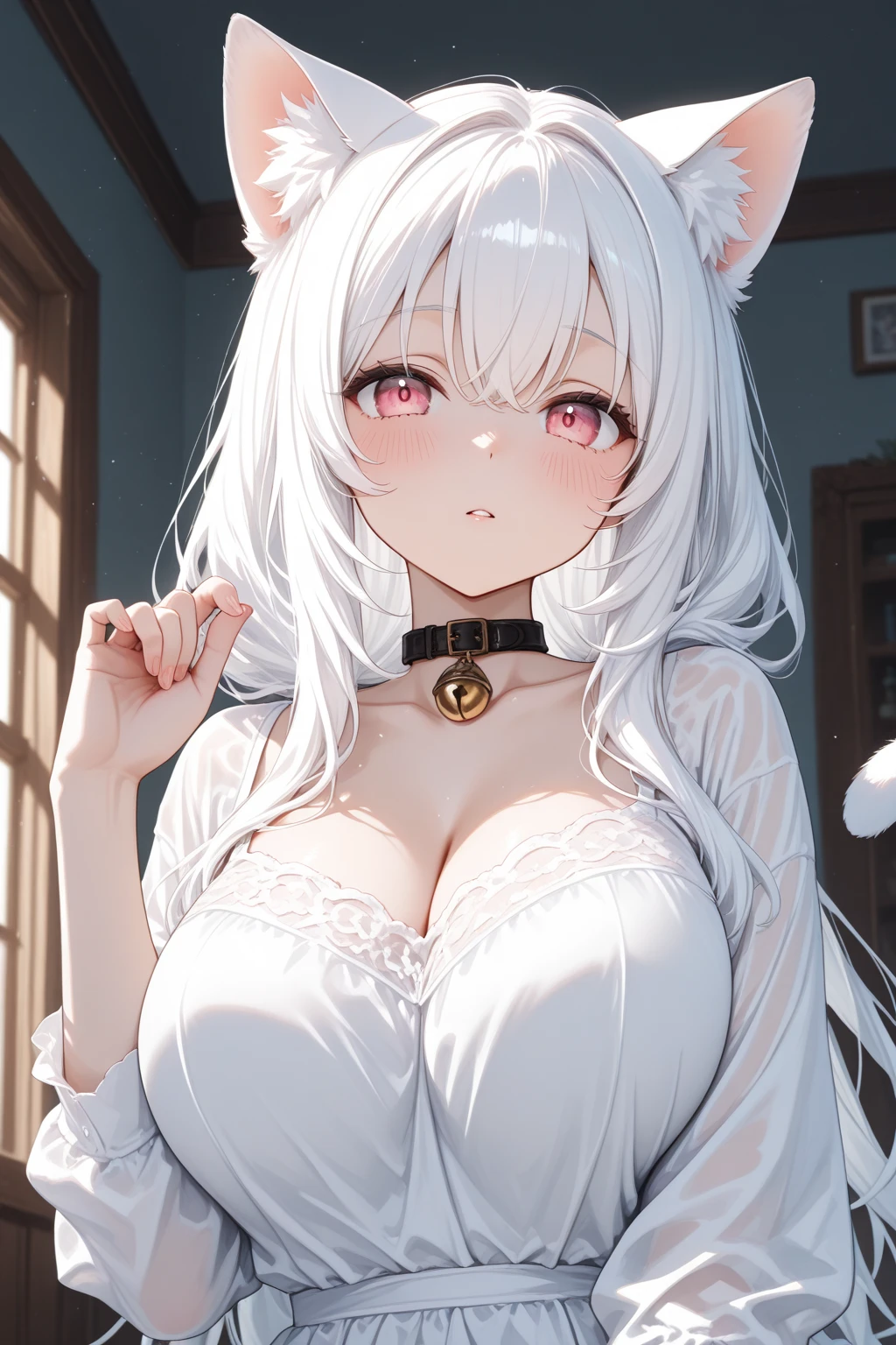 highest quality High resolution one young beautiful woman red eyes Beautiful gray hair medium perm cute soft girl Cat ear Seductive naked black and white cow print underwear dragon girl cosplay enchanting maid outfit breastfeeding service The huge breasts of a virgin killer with amazing charm Sexless breast milk gasp incest Estrus face bbw