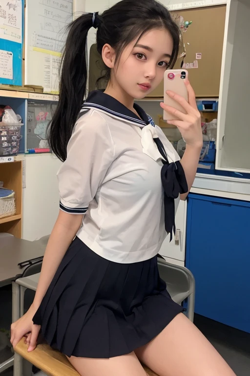 (8K, RAW Photos, of the highest quality, Masterpieces: 1.2)、((hi-school girl:1.2、a sailor suit:1.5, skirt by the、Pink Panties、Open crotch、Sitting with crotch open:1.6、爆乳)),((Angle from below:1.3))、1 persons,  super detailed, Super Resolution, (Realistic, Real Photos: 1.37), Portraits, high resolution RAW color photos, Professional Photos, highly detailed and beautiful, Highly detailed, 8K Picture Wallpaper, Amazing details、Other shots、foco nítido: 1.2、Cute beautiful woman with perfect body: 1.4、Slim big: 1.2、Full body image, ((Brown hair dark、Longhaire, Colossal tits: 1.2)) 、(Dressing、lightly dressed、High Definition Breast、happy facial expression、Standing：1.2）、((inside in room、‎Classroom、Schools、Women as the main focus))、High-definition face and skin texture、A detailed eye、二重まぶた、Highly detailed and focused chest