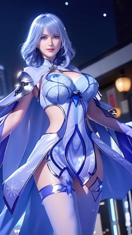 1 girl,aldult, cityscape, night,looking at the audience, blue eyes,short skirt,Medium-long gray hair, blue hair,cape, white pantyhose,snowflake, flowery, jewelry, gem,shining, thigh strap,huge 、huge breasts，4K screen，Dance，exposing her breasts、breasts on display，huge胸部，huge乳房，Show breasts，Show breasts，exposing her chest，，exposing her breasts、breasts on display，huge胸部，huge乳房，Show breasts，Show breasts，exposing her chest，，exposing her breasts、breasts on display，huge胸部，huge乳房，Show breasts，Show breasts，exposing her chest，，exposing her breasts、breasts on display，huge胸部，huge乳房，Show breasts，Show breasts，exposing her chest，