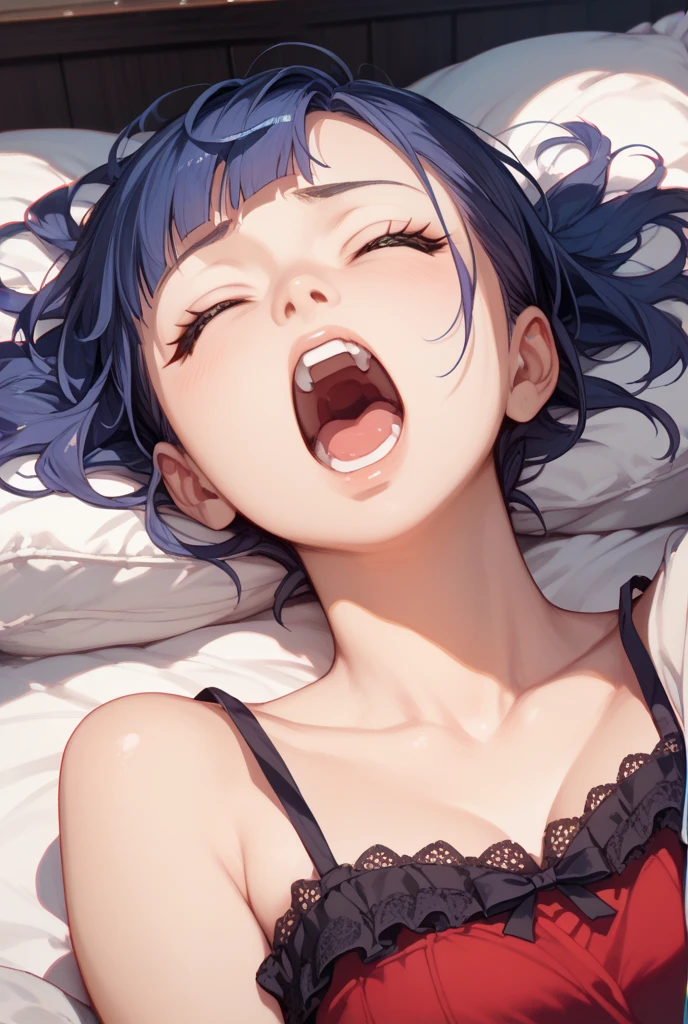 handsome girl, beautiful breasts, Vermilion hair, catches sperm with open mouth, ahegao, masturbating
