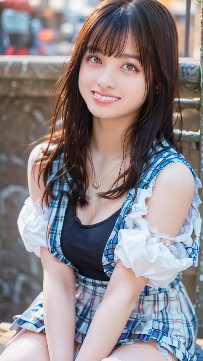 cute,  アイドルのようにcute16歳少女、Smiling Kindly、Cleavage、Forest campsite at night、Dim lighting、bonfire、whole body、RAW Photos、Genuine、Real、Realスティック、Raw photo、High resolution、Life、No copyright notice