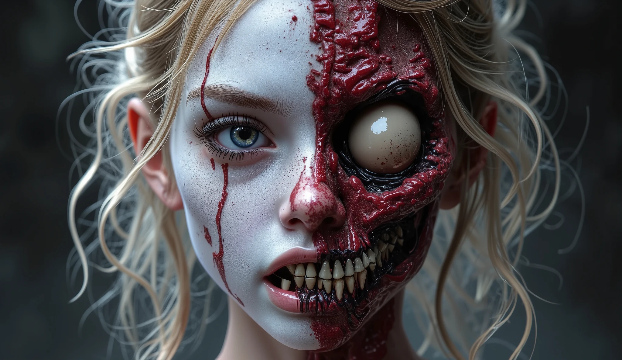 Scary looking zombies are going eyes