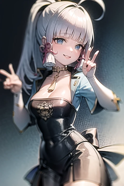 (masterpiece、top-quality、hight resolution)、(,In the detailed laboratory:1.6),1girl in、独奏、ingridms、hairpods、gloves、skirt by the、panthyhose、the bow、doress、Rape Eye、(evil smile:1.4)、anime styled、Evil executives、Trampling、full body Esbian,leotard bodysuit,