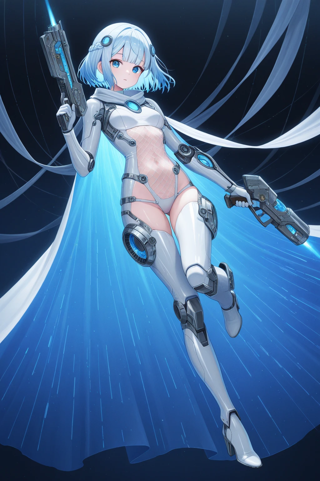 Translucent Ether Machine Girl,Futuristic Girl,Mechanical joints,Future City Background Best Quality、Android Girl、(Nipples)、Stretch your legs and strike a pose、Expressionless、nsfw