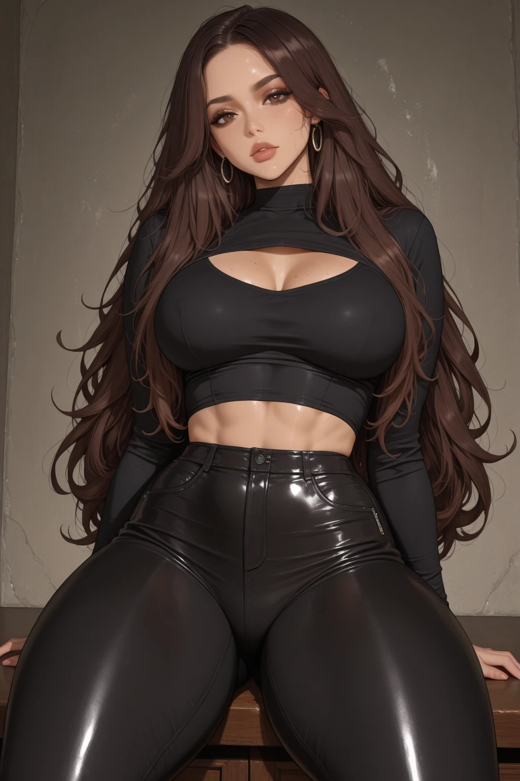 Best Quality, Masterpiece, High Resolution, 1 Girl, Porcelain Dress, Hair Accessories, Necklace, Jewelry, Beautiful Face, Physics, Tyndall Effect, Realistic, Dark Studio, Edge Lighting, Two-tone Lighting, (High Detail Skin: 1.2), 8k UHD, DSLR, Soft Light, High Quality, Volumetric Light, Voyeur, Photo, High Resolution, 4K, 8K, Background Blur, Big Breasts, Full Body , Long Legs ,, Yoga Pants, Retouched Face, Slightly Chubby