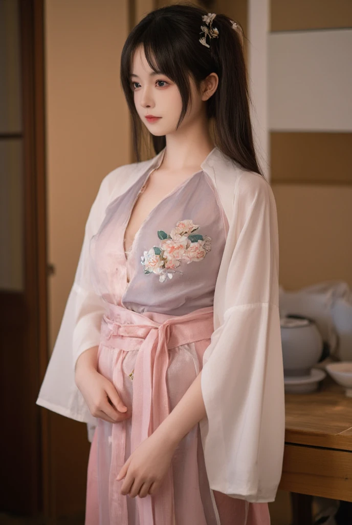 Transparent clothes petite and cute, She lay on the table and crossed her butt