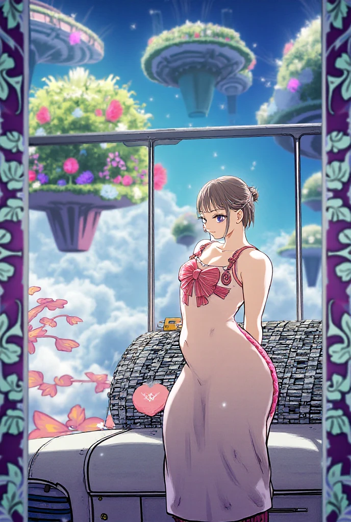 Anime girl, 21 years old, curvy body shapes, Amazon, Sub, oily body, loincloth, sexy clothes, cute look, she is sitting in a tent, night, ascetic interior, bouquet in hands, blush.