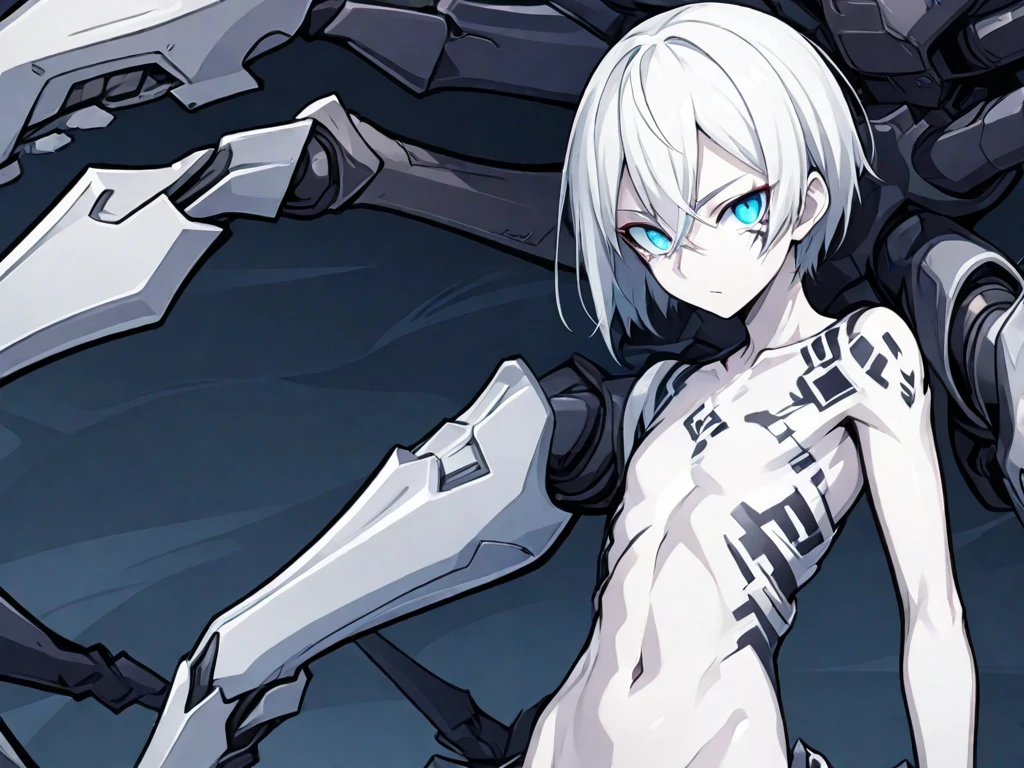 (score_9, score_8_up, score_7_up, score_6_up) BREAK human, humanoid, anime, anime style, line art, thick line, thick line art, outline, thick outline, robot, android, android skin, barcode tattoos on the body, (broken neck:1.4, damaged belly:1.2, damaged arms:1.2), damaged chest, solo, male, young, boy, shota, shotacon, nude, athletic, thin waist, short messy white hair, animal ear, white fox ear, white fox tail, cute young face, talking, black mouth, glowing blue robot eyes, hard nipples, massive erect black penis, erection, foreskin, dripping precum, component, chip, circuit board, mechanical parts, mechanical component, holster, gun, handgun, holding handgun, hand holding handgun, exploring, exploring the forest, in forest, forest background, angry expression, looking away, BREAK good quality, best quality, high quality, high definition, hd, 4k, 8k, masterpiece, good proportion, perfect proportion, good anatomy, perfect anatomy