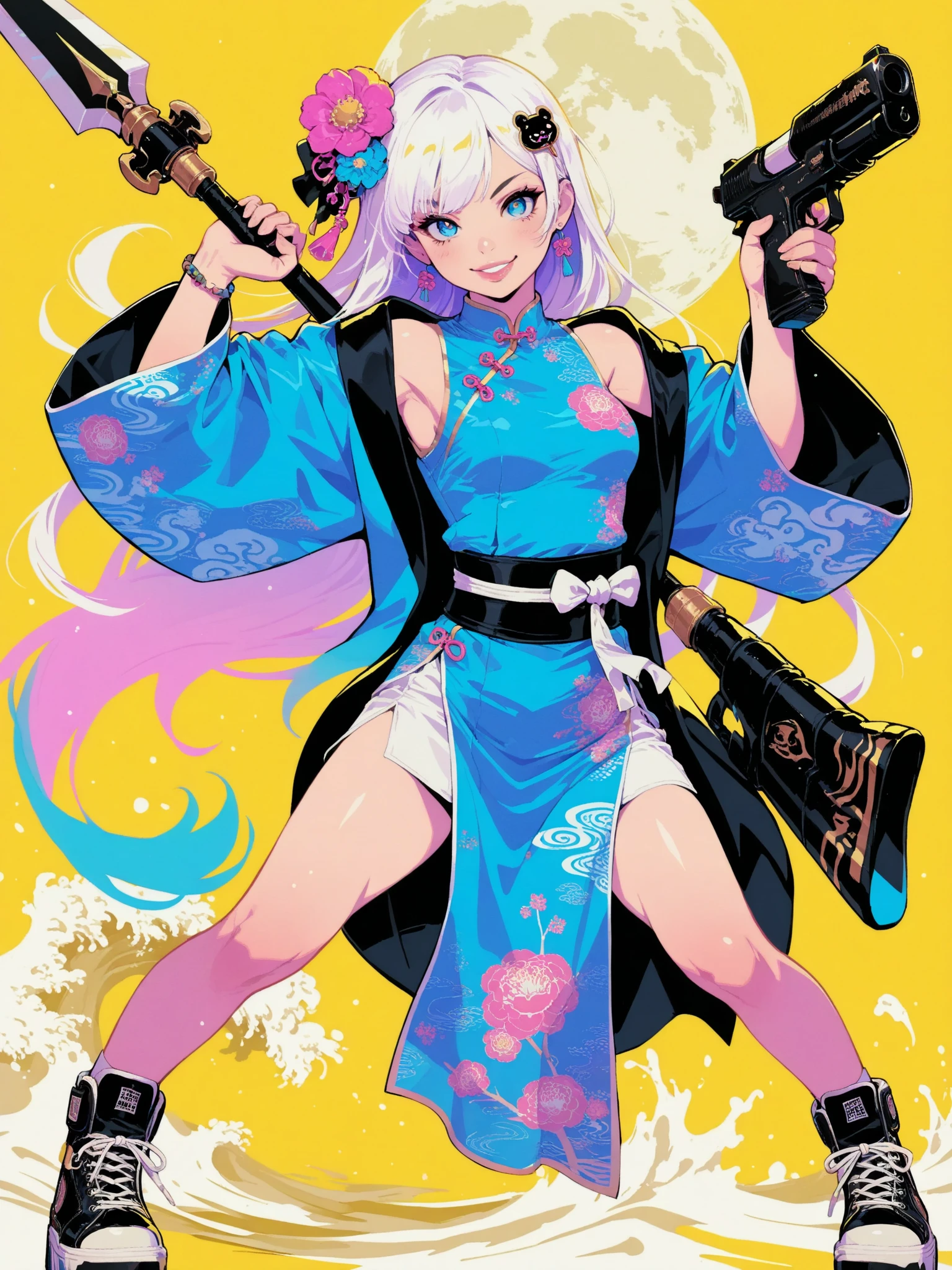 (masterpiece, best_quality, ultra-detailed, immaculate:1.3), epic, illustration, Japanese ronin lord , silk , thighhighs,, fishnets, leg tattoos, tattoos,silver hair, braid,Cascading Curls, chinese, small breasts, slimathletic figure, short, shuriken, rainy night, in an alien space ship ("at the indescribable Esplanade, Sparkling":1.2), in Gondor, bombshell hair, auburn hair, Coiffed Waves,side braid, back-to-back<lora:EnvyBeautyMix40:1>