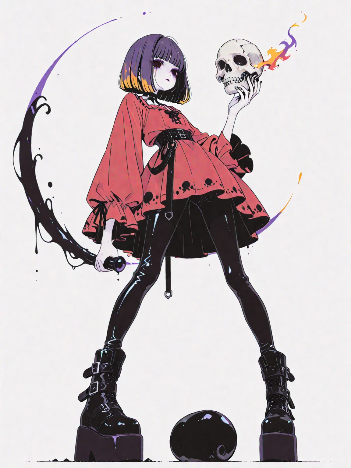 psychedelic art, anime character, short black hair, bangs, red eyes, vest, boots, full body shot, pose, elegant, bangs, ouji fashion, "Black Butler" inspired outfit., god like entity, divine, anime, Gothic art, anime, Gothic art, masterpiece, anatomically correct, accurate, high details, highres, 4K, 8K, highres, 1080P, super detail, masterpiece, anatomically correct