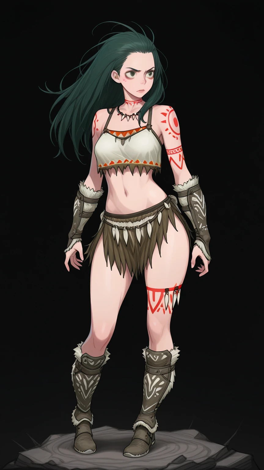 masterpiece, best quality, fantasy, <lora:RPGSatyrXL:.7>,<lora:Futaba_Fukuyama:.7> Futaba, 1girl, solo, standing, full body, satyr, white fur, leather bra, single braid, beautiful, hair over shoulder, goat legs, leg fur, thigh fur, loin cloth, goat ears, hooves, pointy ears, standing on a grassy hill, goat horns, looking at viewer, muscular, navel, tail, tattoo, <lora:EasyFix:1>, <lora:DetailedEyes_V3:.3>