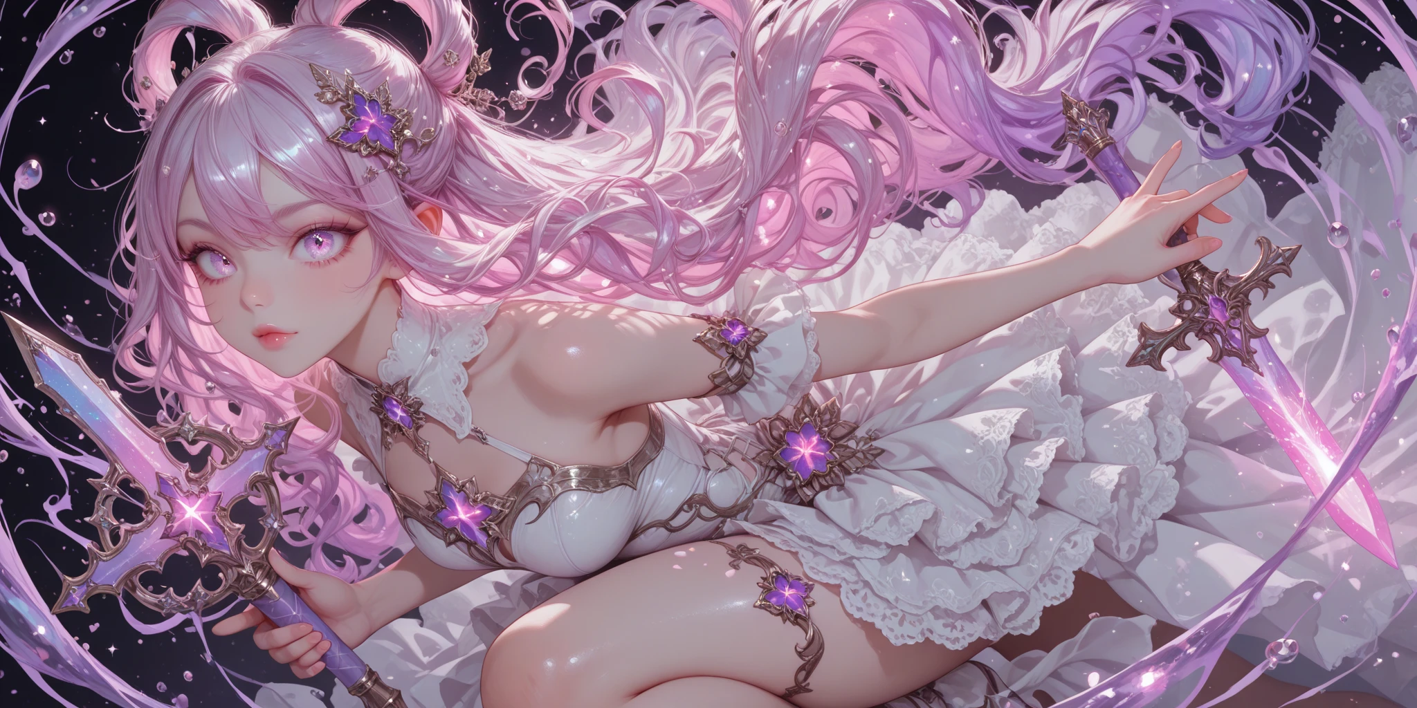 1girl,tentacle sex, fellatio, Suspension,double penetration,sex from font,tentacles, cum pool, huge breasts, spread legs, thin nightgown,8k uhd, no-bra, long hair, blue and pink light hair