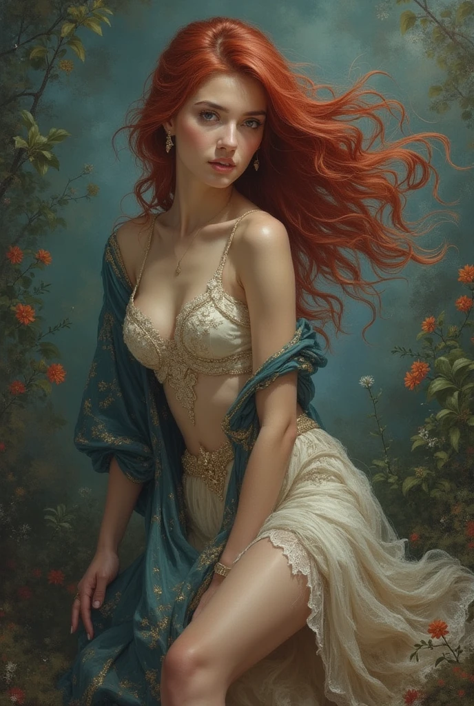 Victorian Hungarian women Women of the 14th century, Hazel hair, Pink lips, Nice feature, Wadim Kashin, james gurney, ink, Splash Art", Amazing beauty , Royo, after sexing, Super detailed splash art modern European oil ink painting, Mid Gorgeous Breasts, Gorgeous Body, oil painting, very detailed Bright Turmaline Green eyes, Blush, Greg Rutowski, (no NSFW image).