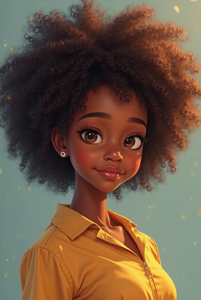 A chubby 14 year old black girl with short curly hair