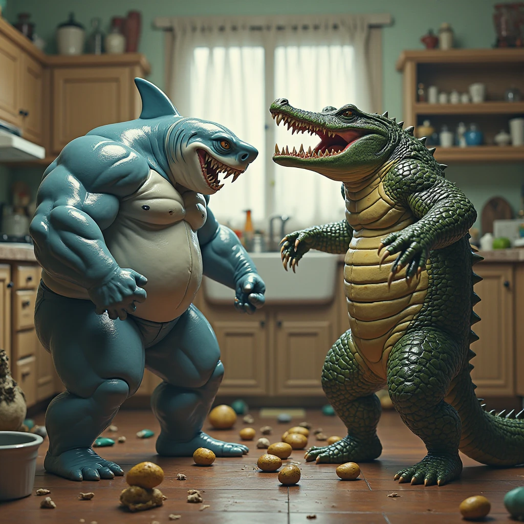 Big muscle shark mans of different builds with big belly