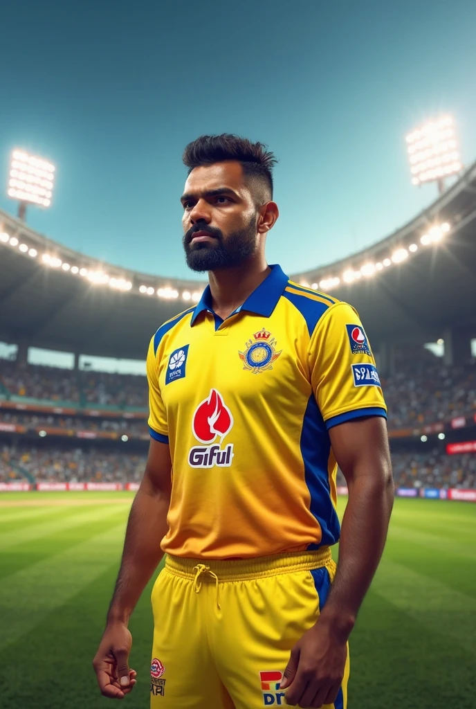 I have created a song on ms dhoni give me a best background photo for it with csk and team india