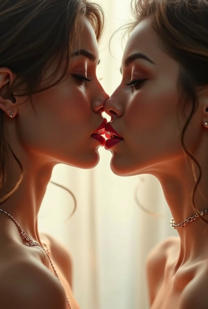 (Romantic and passionate kiss scenes in movies),(best quality, ish, Best lighting and shadows),(close-up, extreme close-up),(1 girl and 1 girl),(long hair:1.2+suit),(red lipstick:1.4+black hair), romantic music, background of the sea