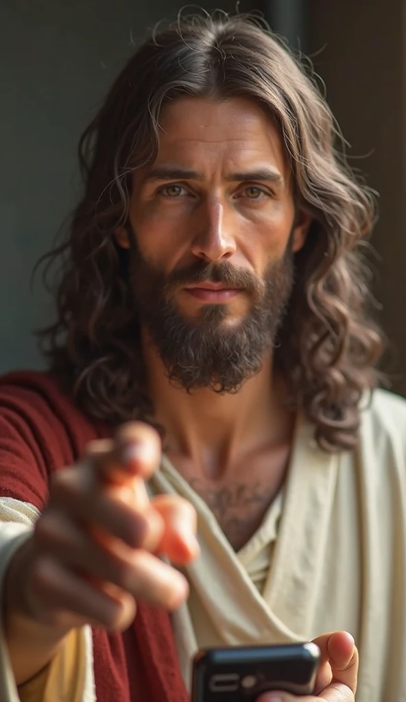 A detailed portrait of Jesus Christ, with a compassionate and intense expression. Jesus is looking directly at the viewer, conveying a deep and empathetic connection. The dramatic lighting enhances his features, creating a chiaroscuro effect that adds depth and contrast to the image. The portrait, In the style of oil painting, features a religious atmosphere with an ornate background that nods to traditional Christian iconography. Inspired by the Renaissance style, the image displays dramatic shadows and vivid colors, with cinematic lighting that accentuates the emotion of the moment. Facial features are highly detailed, capturing every nuance of expression and skin texture. The work is a true masterpiece, high quality and resolution, in 8K, with impressive photographic realism.