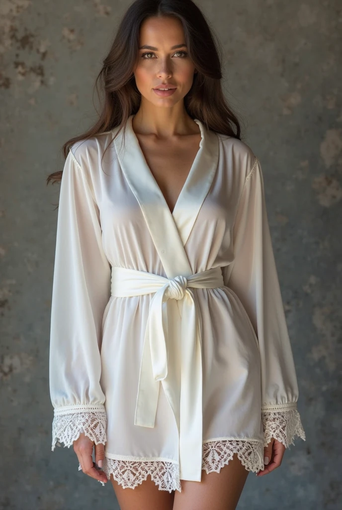 araffe woman in white robe standing in front of a bed, wearing white silk robe, robes, white robe, satin, wearing a luxurious silk robe, wearing simple robes, white robes, silk robes, sleek robes, gorgeous aristocrat robe, nightgown, wearing a nightgown, wearing white robe, robe, wearing a white robe, long flowing white robe