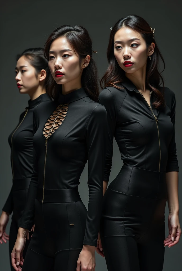 Five beautiful girls，（fidelity：1.3），filigree，quality，Rembrandt lighting，（tmasterpiece：1.2），（fidelity：1.2），（best qualtiy），（skin detailed：1.3），（Complicated details），dramatics，Ray traching， american white girl，long leges，Low-chested large cleavage，with black background，Tight latex clothing，Wet effect，Full package，((((pantyhose))))，Raised sexy，((Full body photo))，