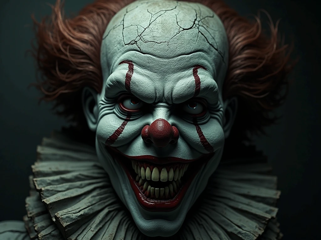 Hyperrealistic scary clown with blood