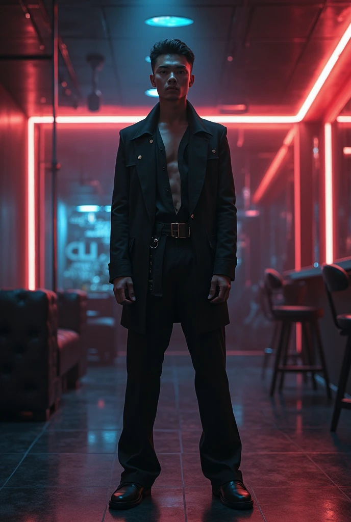 Change background cyberpunk handsome boy, realistic face, 8k, ultra realistic,