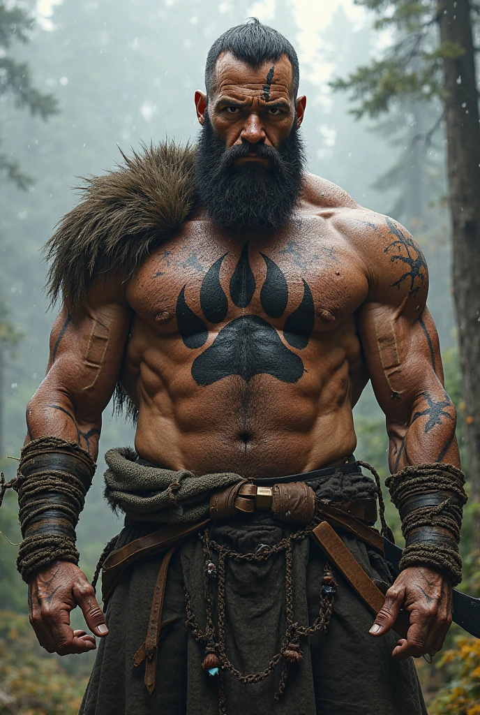 naughty man, strong muscular body tattoo, viking, angry