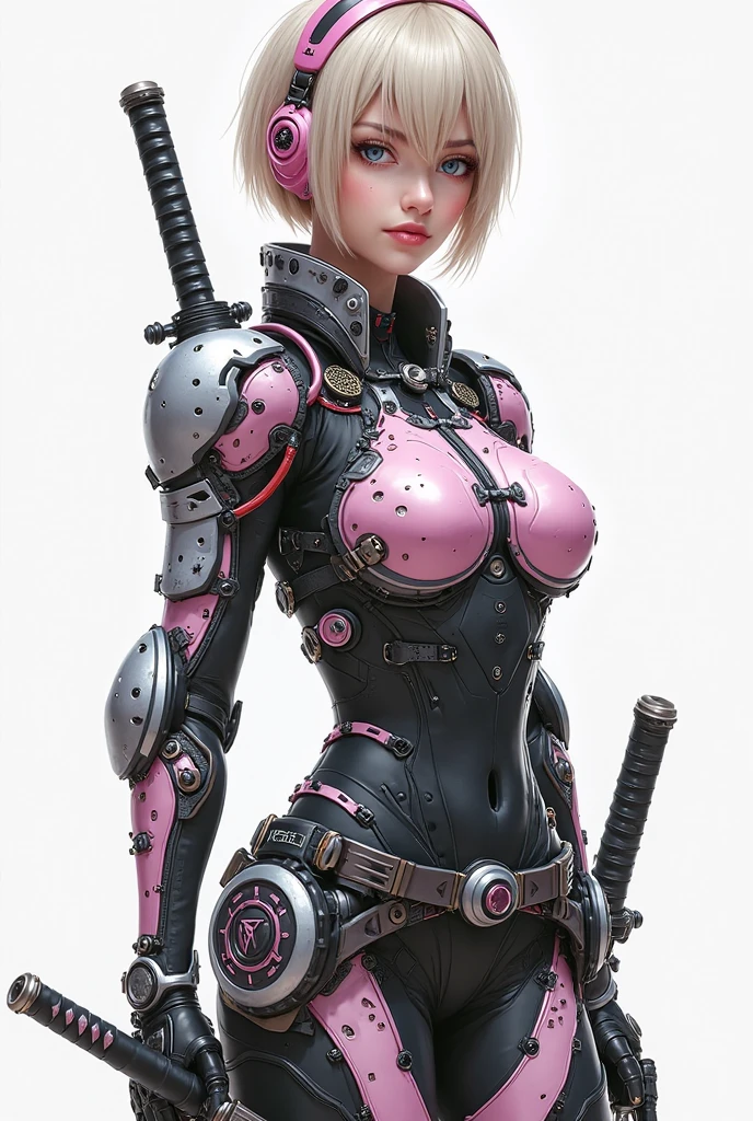 ((best quality: 1.5)) ((masterpiece: 0.8)), intricate details, sharp focus, professional, photorealistic, real life, realistic representation of the face, ((((solo, 1girl) athletic assassin, (suntanned, mischievous expression, black lipstick, (mechanical arm, cyborg))))), bright glow, dynamic pose, gorgeous perfect face, in the style of realistic and hyper detailed renderings, zbrush, hyper realistic oil, contoured shading, dark room, dark background, black background, solo, BREAK; BREAK ((((smirking, ((pink bob hair, thin hips, skinny)))))), (freckles: 0.7), ((body tattoo: 1.0)), ((fujicolor)), BREAK; BREAK ((((futuristic (gold matte black armor bladed, (iridescent knife blade)), (underboob, (pretty vagina))), photorealistic, hyper-realistic))) BREAK; BREAK (((breast size: 0.6)))