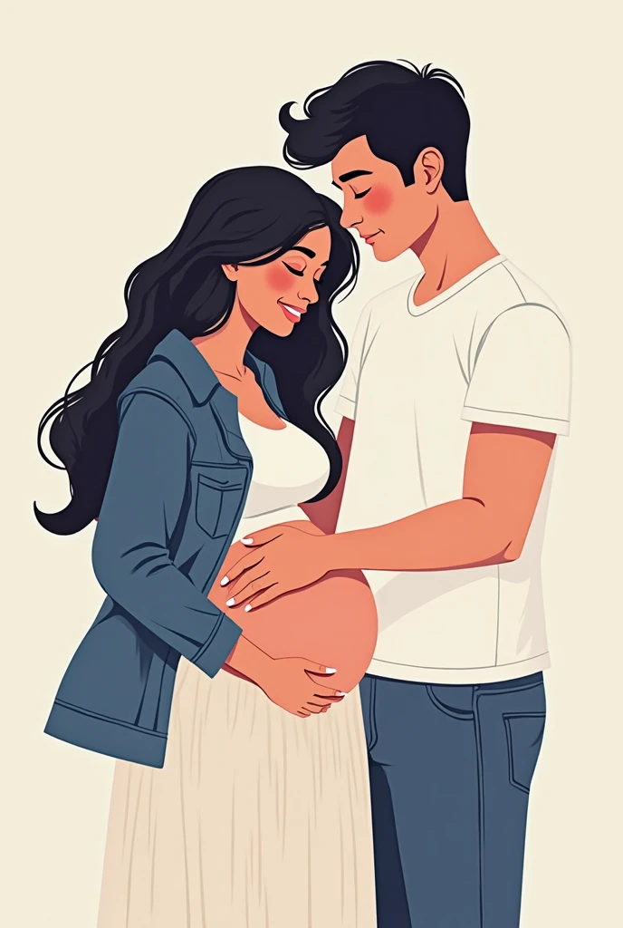 Light skinned chubby girl with long curly dark brown hair and tall slim boy with light brown skin black straight hair holding an ultrasound of a baby