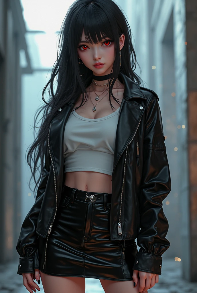 (best quality, masterpiece: 1.3), Elizabeth bathore, (emo girl, piercing: 1.3), fish net, latex shorts, sitting, tattoo, long hair, night, street,