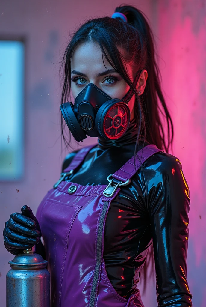 Hayle Wellex,batwoman,full body pic,(best quality,4k,8k,highres,masterpiece:1.2),ultra-detailed,
(realistic,photorealistic,photo-realistic:1.37),
purple latex suit,purple latex catsuit,extremely detailed purple latex suit,latex bodysuit,shiny purple latex,
extremely detailed batwoman suit,purple skintight batwoman suit,purple superhero suit,leathery texture,
beautiful detailed eyes,beautiful detailed lips,extremely detailed eyes and face,
longeyelashes,stern expression,fierce gaze,confident,strength,
MSA gas mask,gas mask,black gas mask,gas mask accessory,protective gear,high-tech gas mask,
rope,bondage,securely tied rope,tightly bound rope,rope constraint,
dark background,dark setting,dramatic lighting,backlit,shadowy atmosphere,
portrait,heroine portrait,superheroine portrait,female superhero portrait,
vivid colors,dark and rich colors,contrasting colors,striking colors,
latex texture,detailed texture,realistic texture,shiny texture,reflective surface