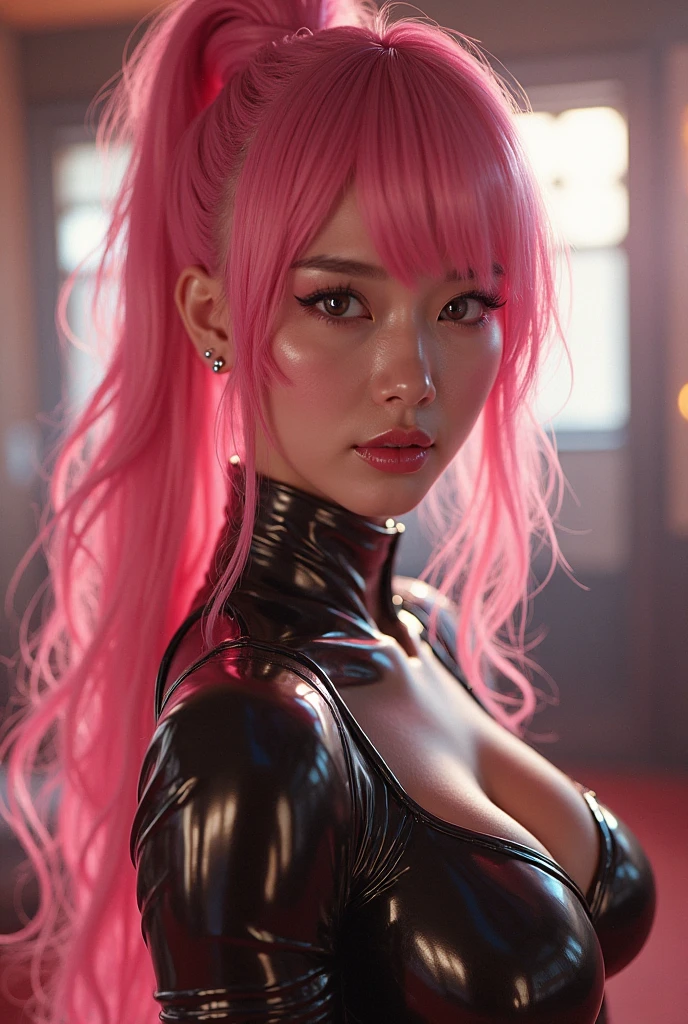 a close up of a woman in a black outfit with pink hair, extremely detailed artgerm, ig model | artgerm, seductive anime girl, style artgerm, 8k high quality detailed art, artgerm. anime illustration, style of artgerm, artgerm and rossdraws, artwork in the style of guweiz