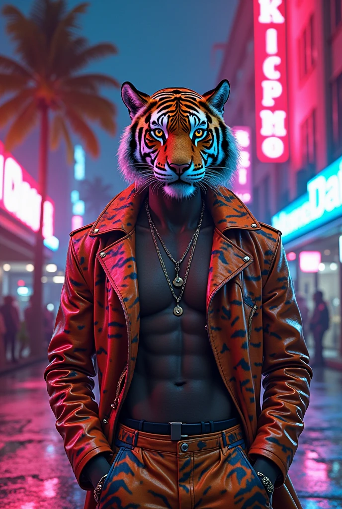 Handsome humanoid jaguar with green eyes doing graffiti that says $o€nG
