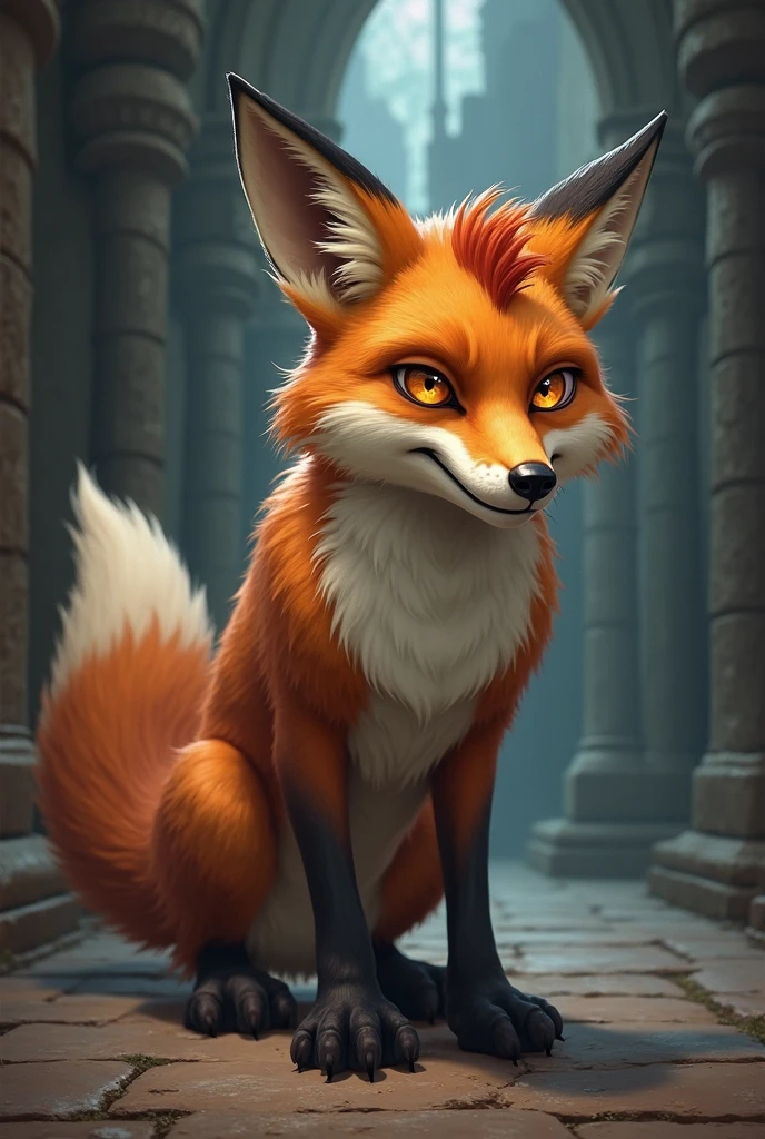 , anthro, mammal, solo, canid, canine, fox, fur, collar, female, hair, red hair, white fur, white stripes, hi res, orange body, orange fur, bust portrait, breasts, looking at viewer, simple background, detailed, portrait