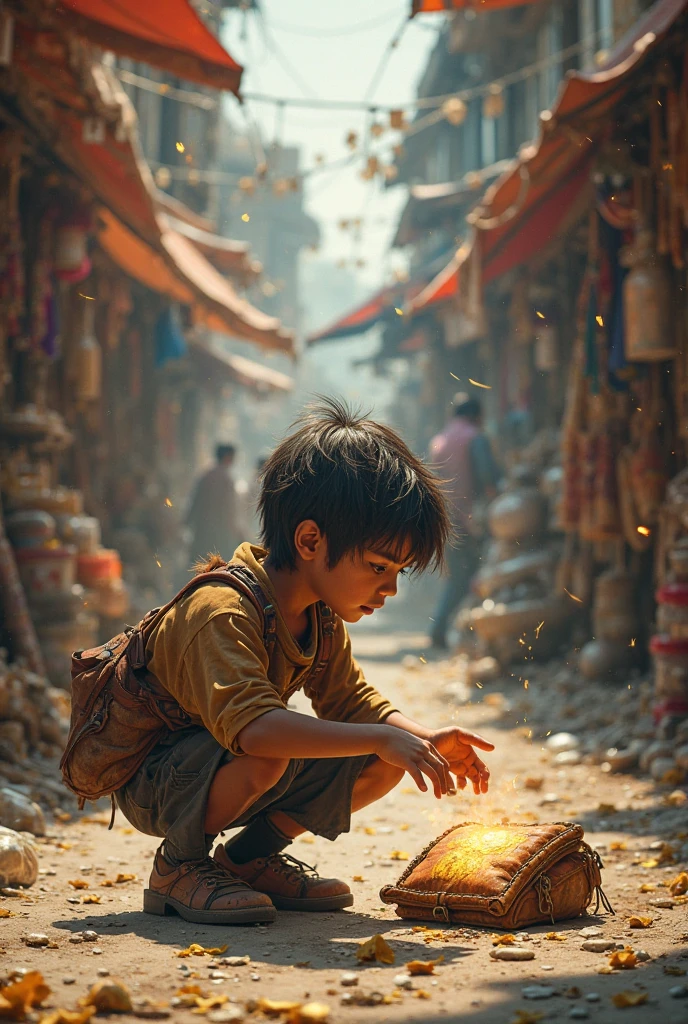 Main Character’s Desire: Describe the boy, Arjun, and his deep desire to buy a new sari for his mother despite their financial struggles.