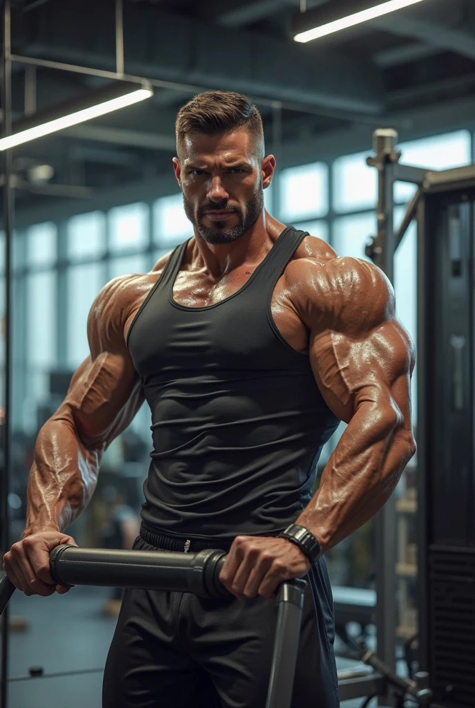 Realistic man in gym working out