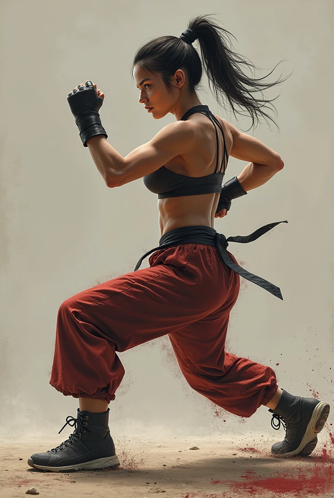 Sexy half naked karate girl full body