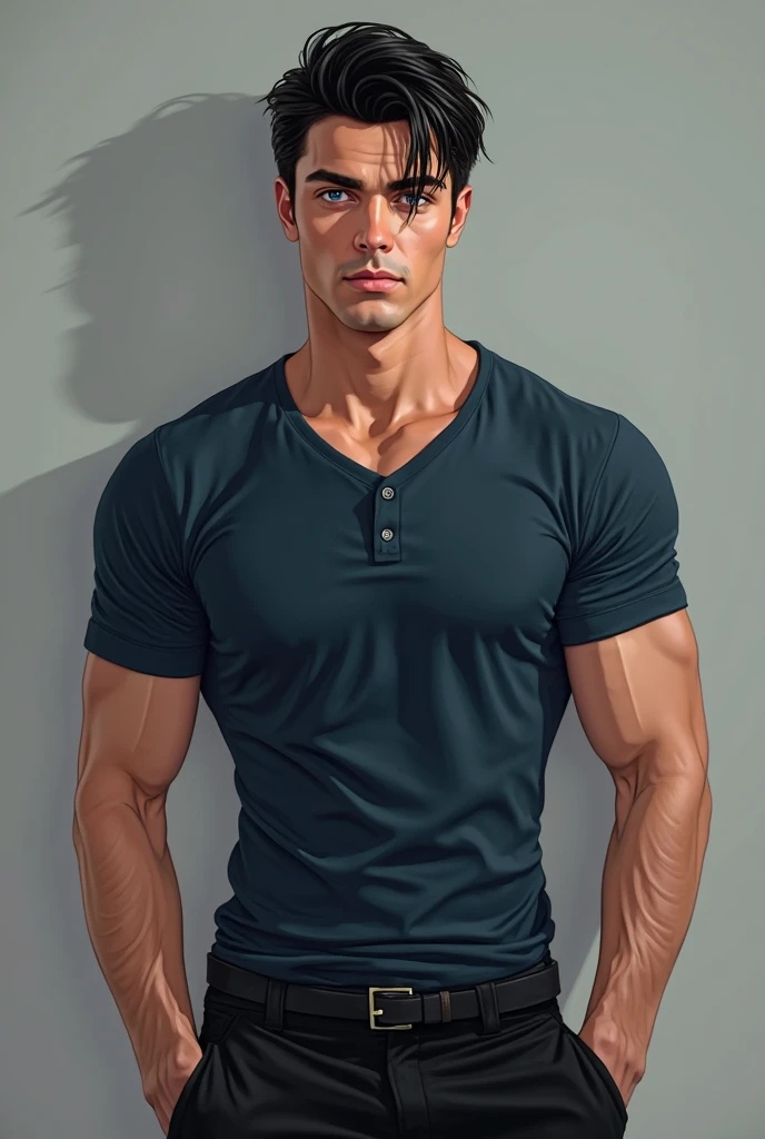 Portrait of a Henry Cavill by Greg Rutkowski, wearing black t-shirt, highly detailed portrait, digital painting, artstation, concept art, smooth, sharp foccus ilustration, Artstation HQ.
