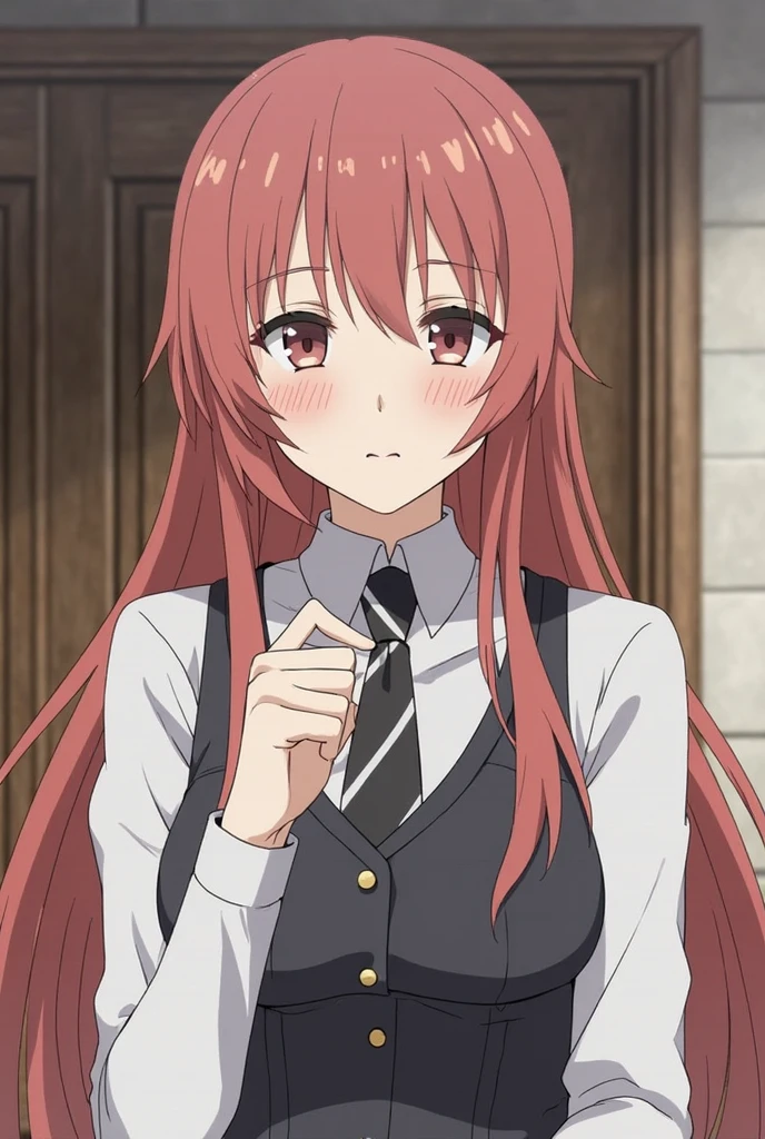(((Best quality))),((Ultra-detailed)),((illustration)),((Disheveled hair)),((frilld)),(1 girl),
 1girl , bangs , bow , breasts , classroom , cleavage , collarbone , desk , eyebrows visible through hair , green eyes , hair between eyes , indoors , jacket , long hair , long sleeves , looking at viewer , medium breasts , ribbon , school uniform , shirt , sitting , solo , table , upper body