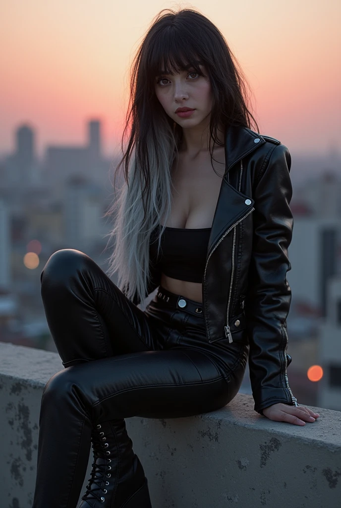 Sexy girl with black and white hair